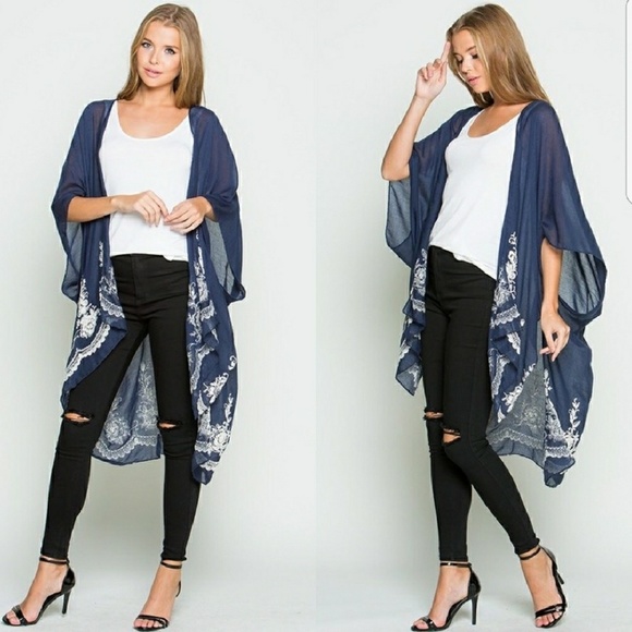 Tops - *Only ONE Left* Navy w/Lace Cardigan